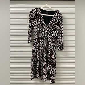 INC International Concepts Black and White Wrap Dress with V-Neck